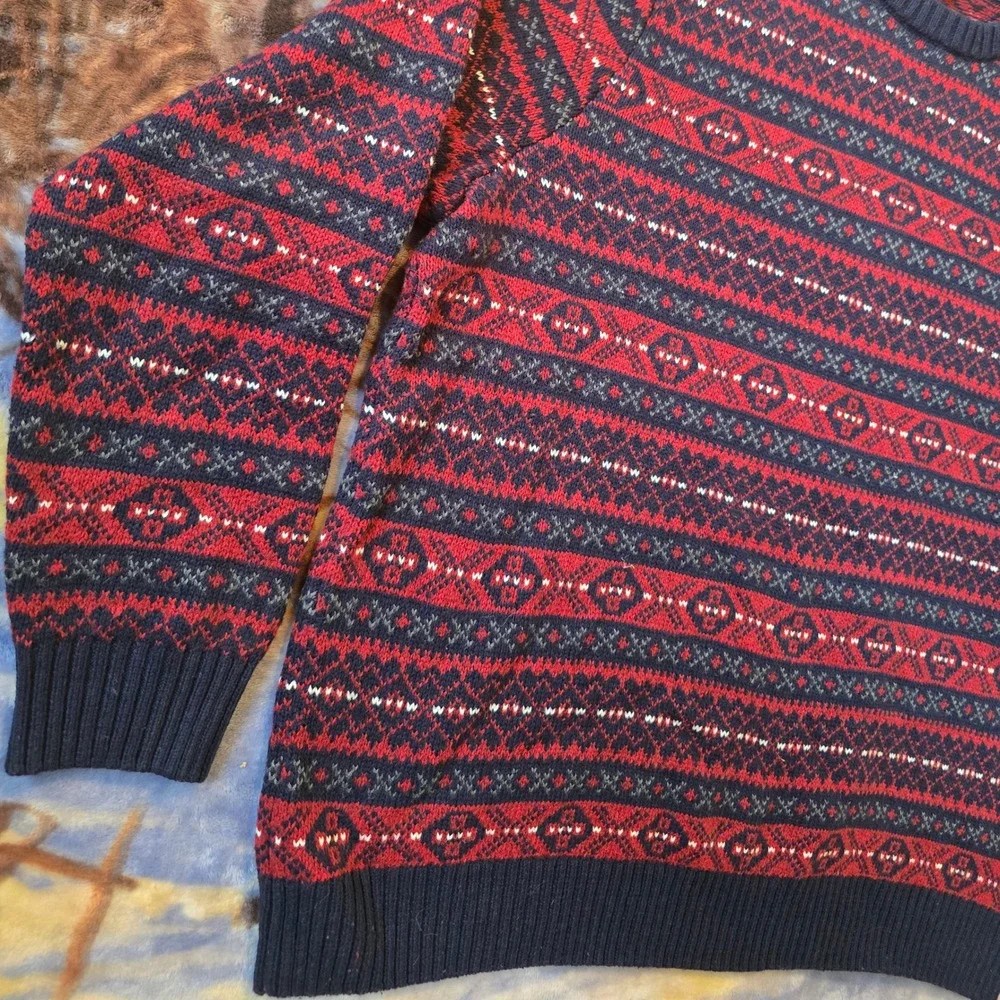 Vintage Style Croft&Barrow Red Geometric Striped Heavyweight Knit Sweater sz 2XL